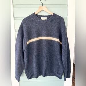 J Crew vintage mens Y2K wool sweater 100% Shetland wool blue cream stripe fall L